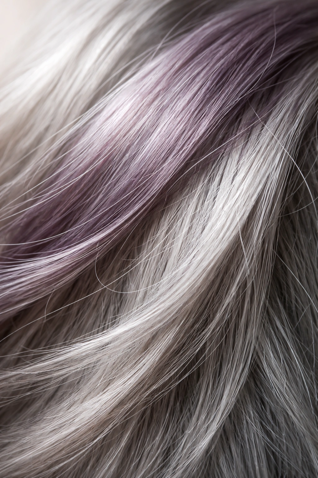 Gray hair strand with translucent semi-permanent tint