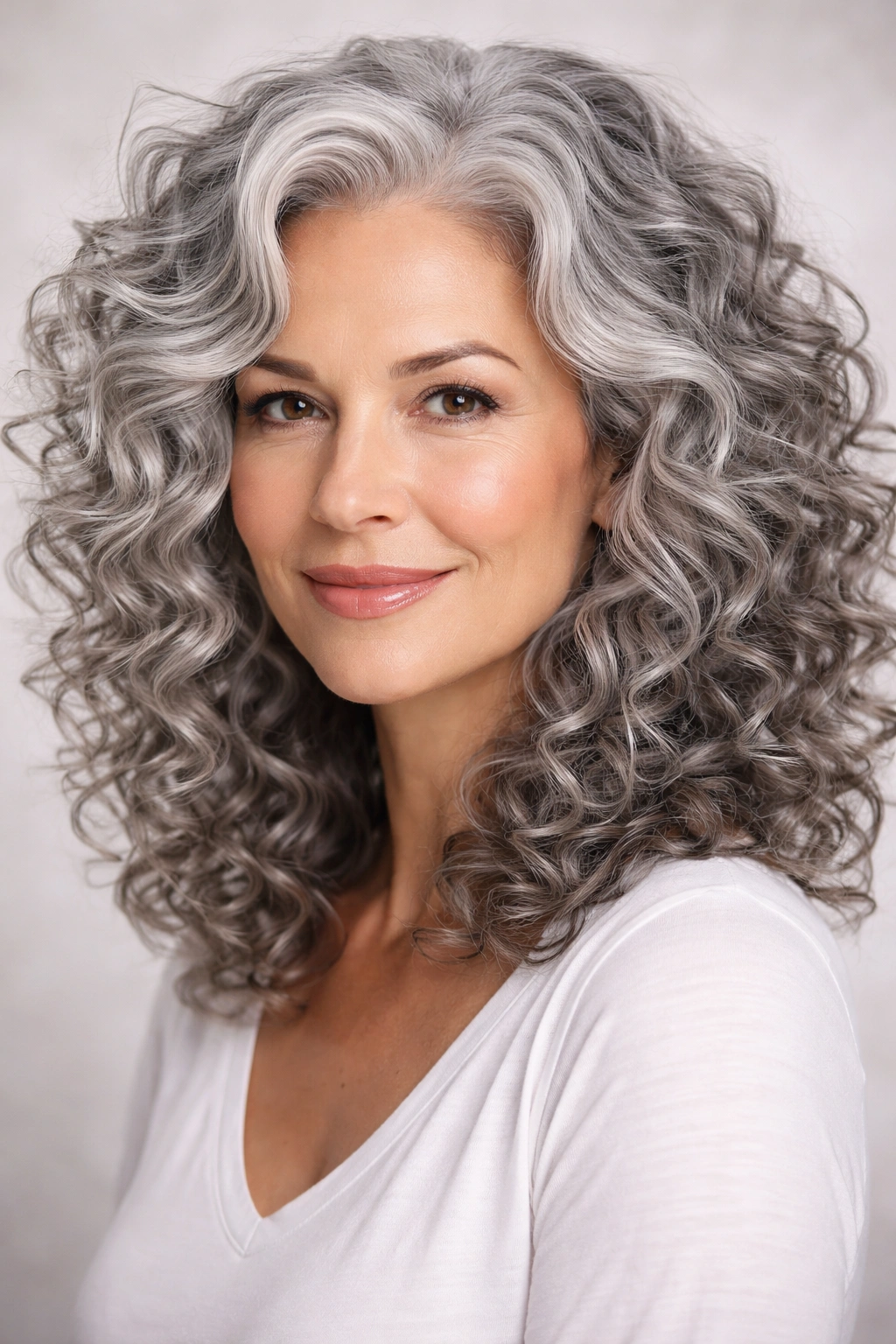 Natural gray curls with defined texture and bounce