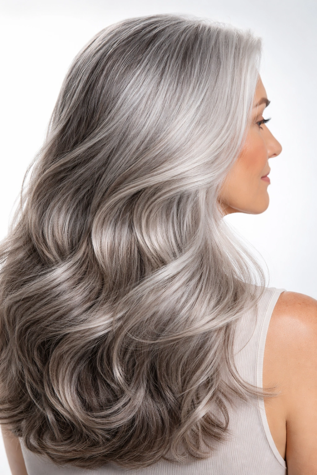 Healthy gray hair with moisture and shine.