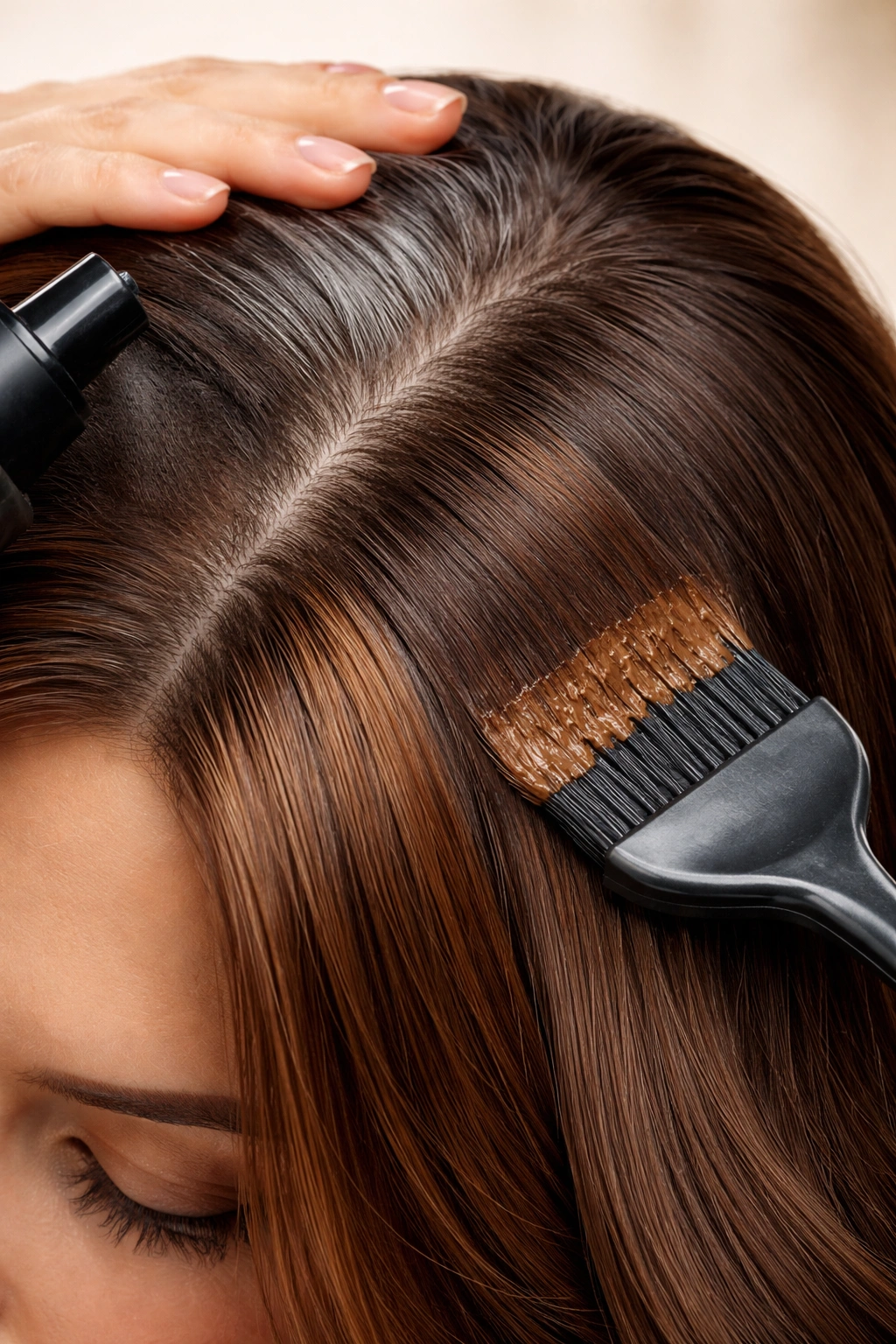 Close-up of gray roots transitioning to dyed hair to show coverage considerations