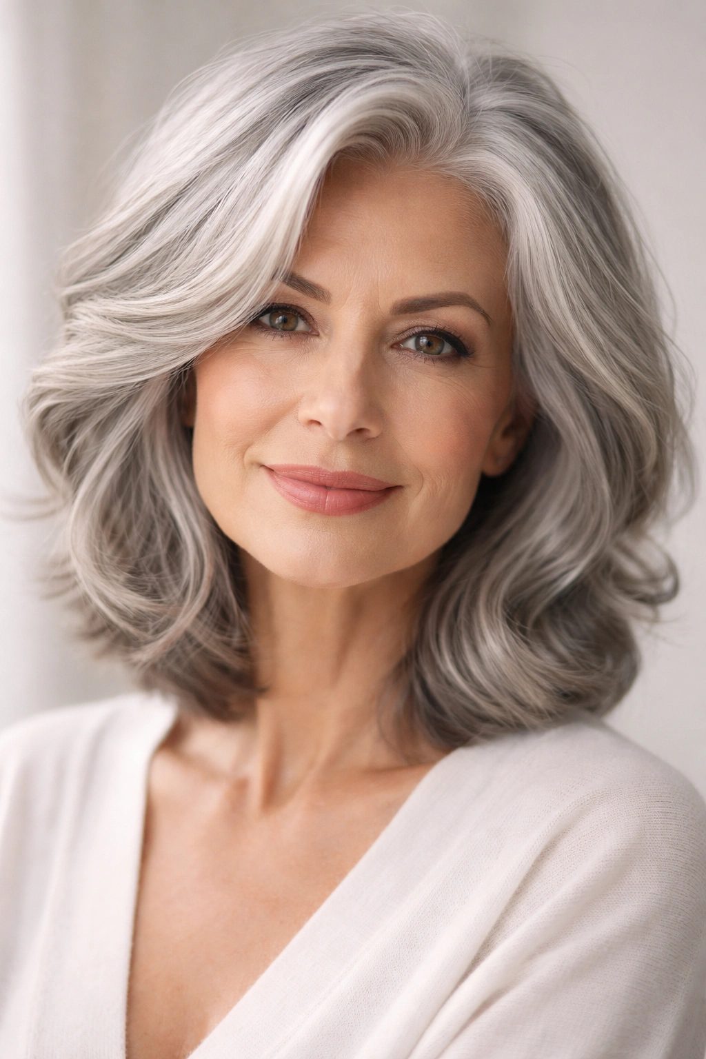 Close-up of silver gray hair showing luminous texture.