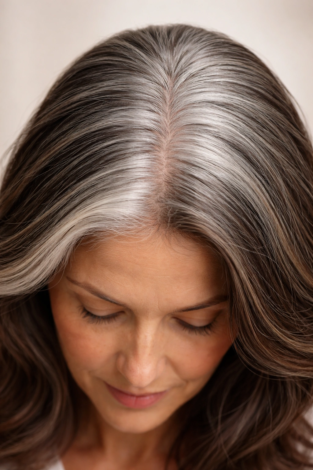 Close-up of gray hair pattern with salt-and-pepper distribution