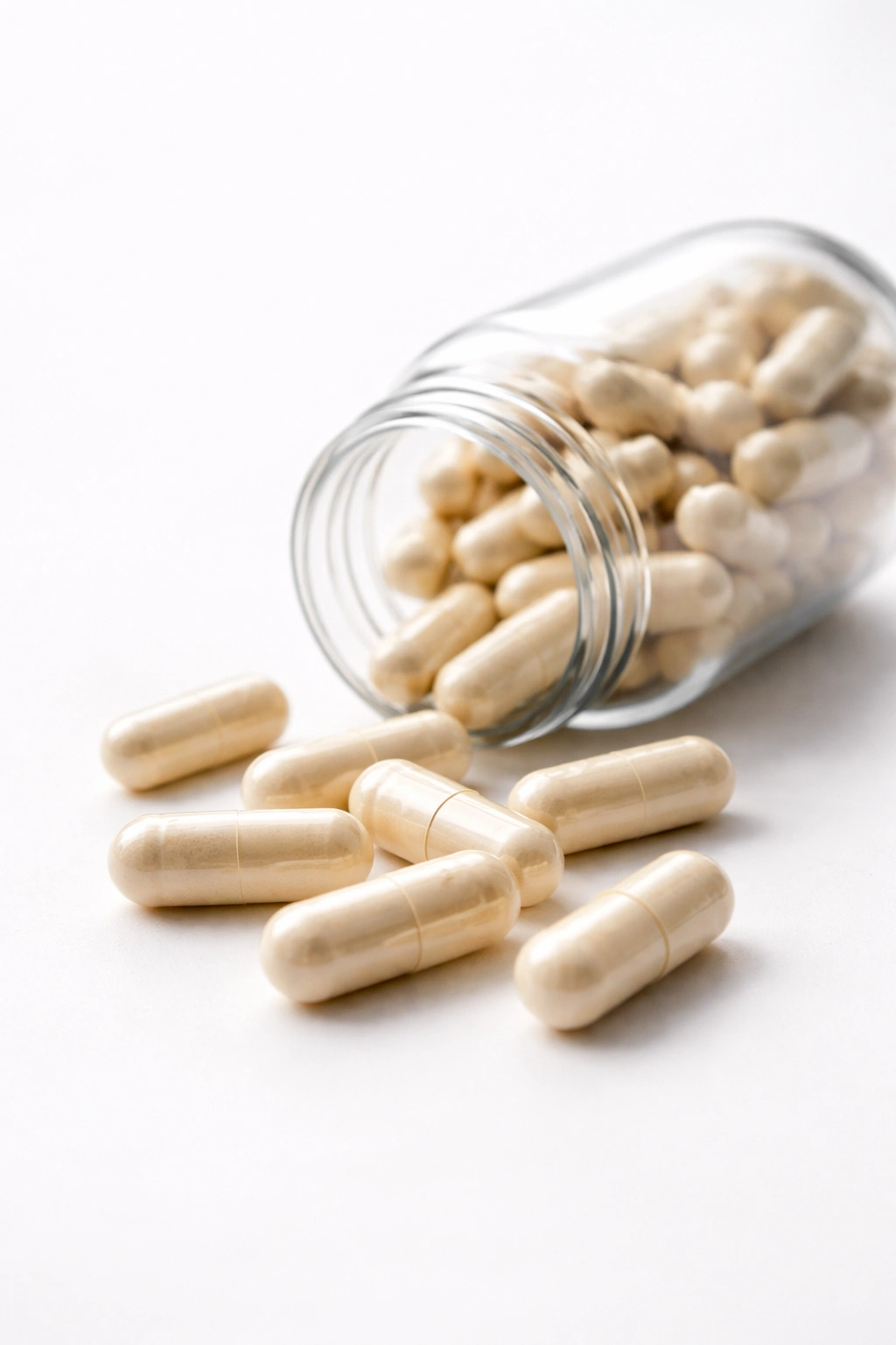 Plain bottle of capsules on white background