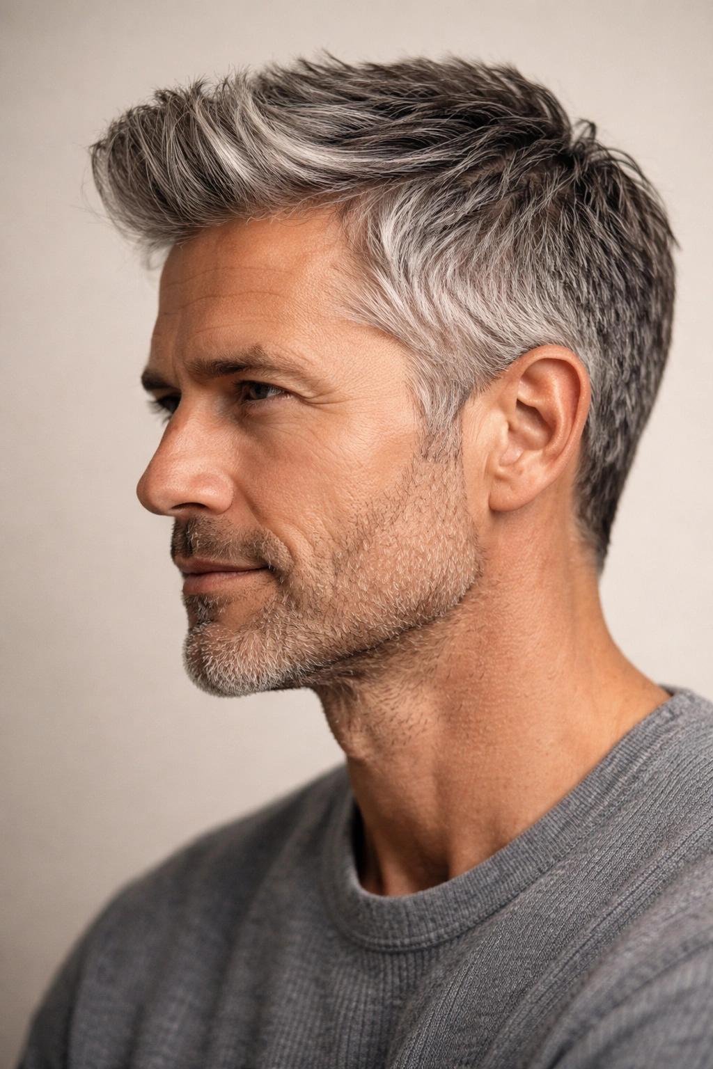 Close-up of gray hair on a mature man's head showing texture