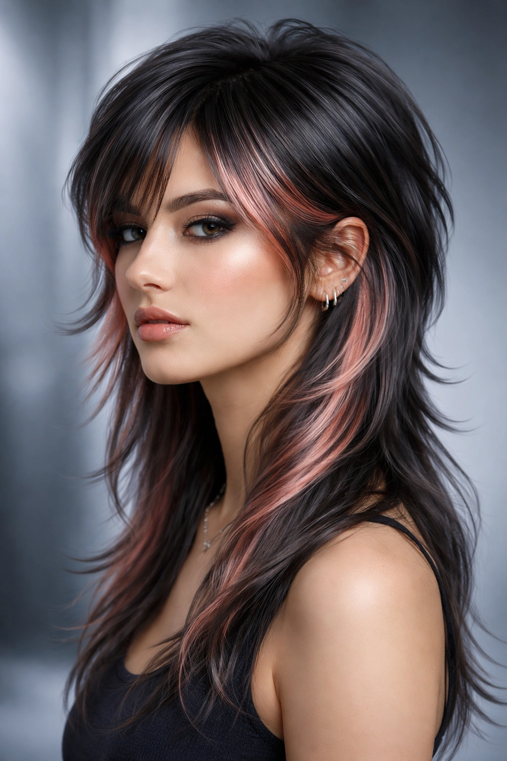 Charcoal gray mullet with rose gold accents