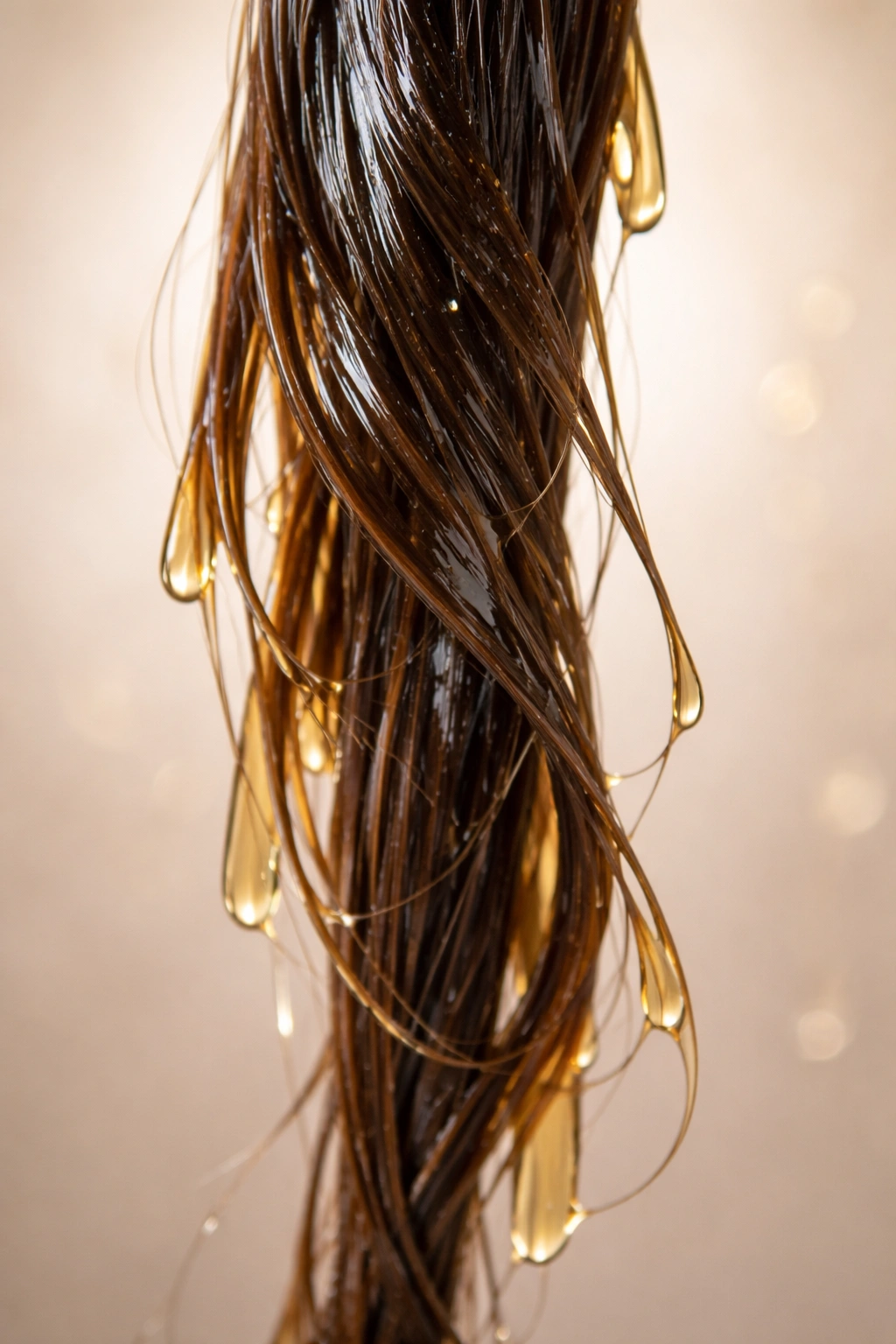 Greasy looking hair strand illustrating common oiling mistake