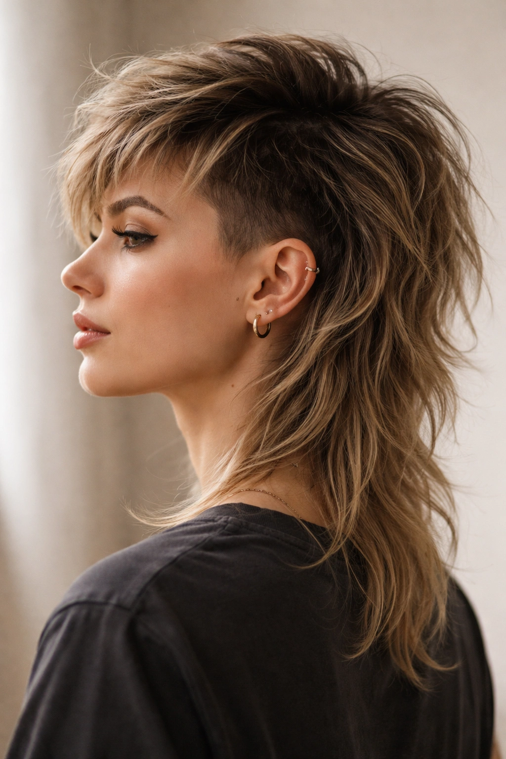 12 Mullet Undercut Styles For Bold Women To Try 12 Side profile of a grown-out mullet undercut with visible regrowth and textured layers.