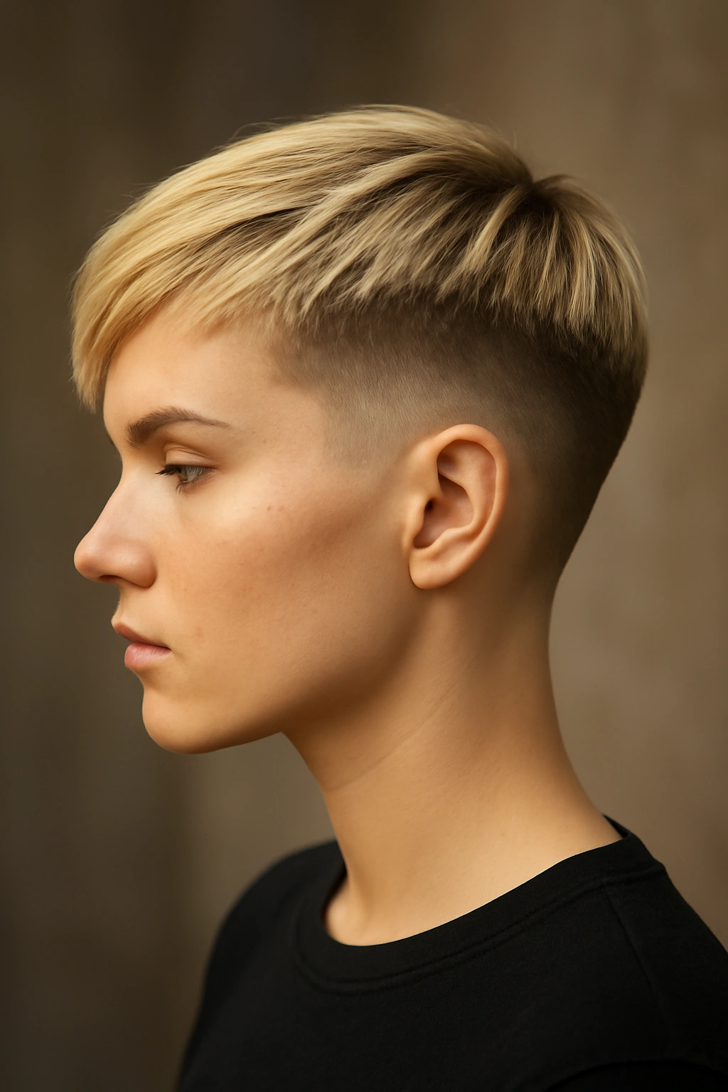 10 Short Straight Blonde Haircuts That Look Amazing 6 Portrait of a grown-out pixie fade with long top and short sides in blonde