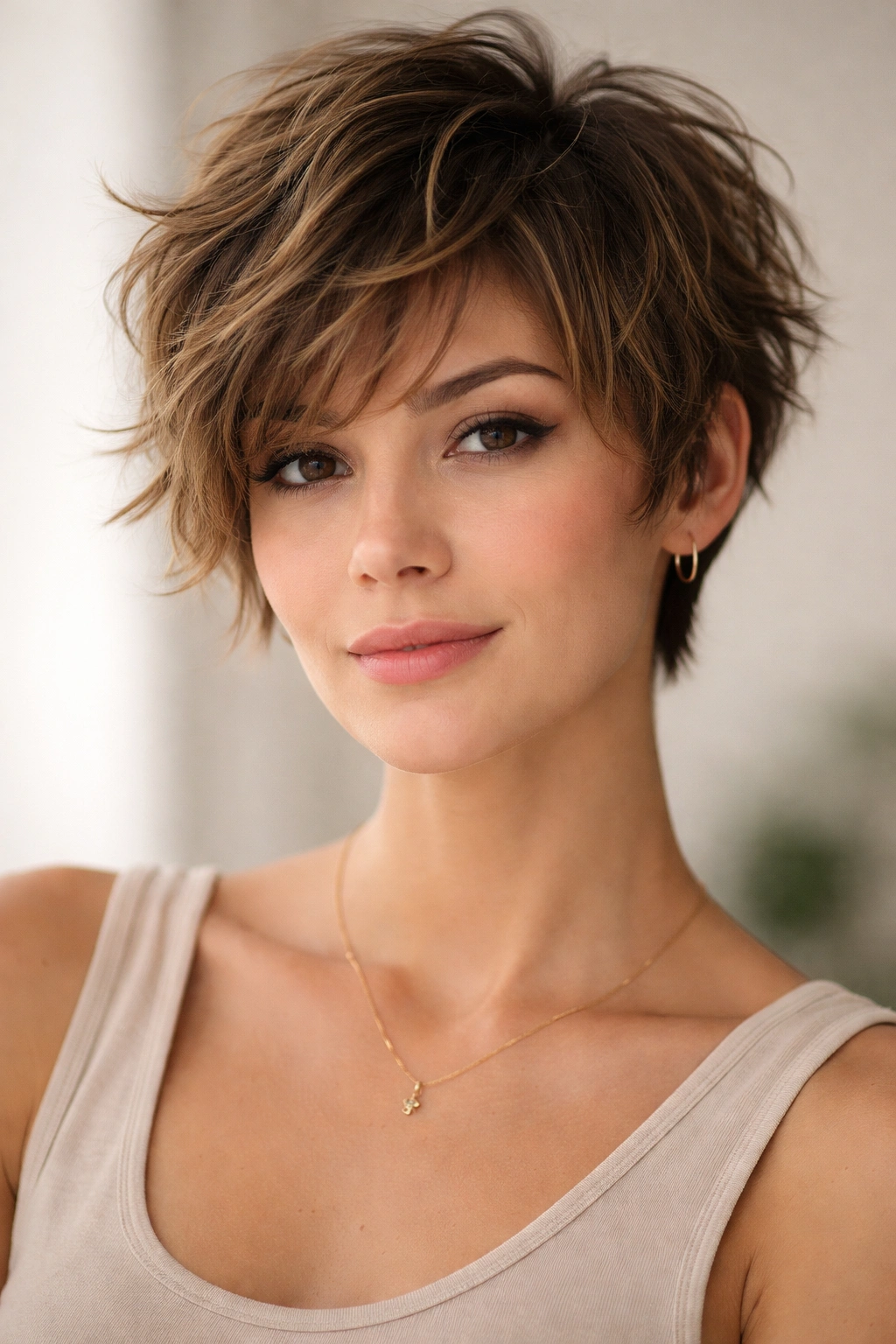 10 Wavy Pixie Cuts That Look Totally Effortless 3 Close-up of Grown-Out Wavy Shag Pixie with chin-length front and tapered back