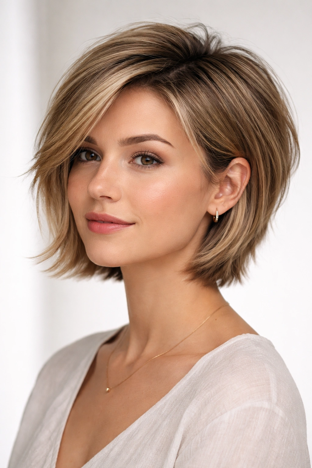 Grown-out pixie transitioning into a bob with crown lift