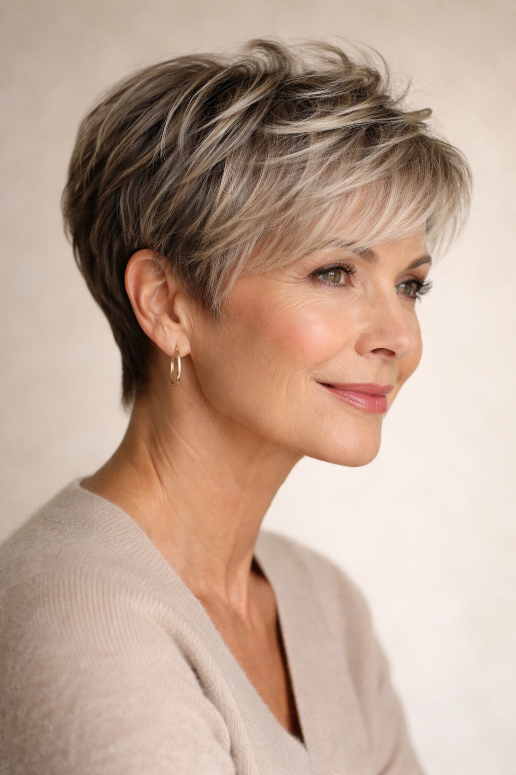 15 Youthful Haircuts That Flatter Older Women 16 Portrait of a pixie transitioning to longer style with a layered top