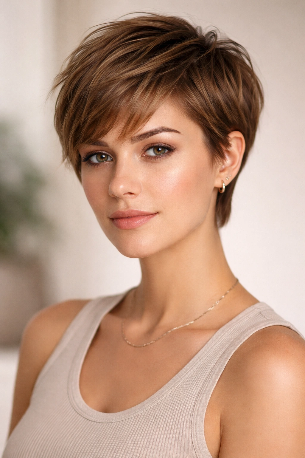 Grown-out pixie with longer top and cropped back