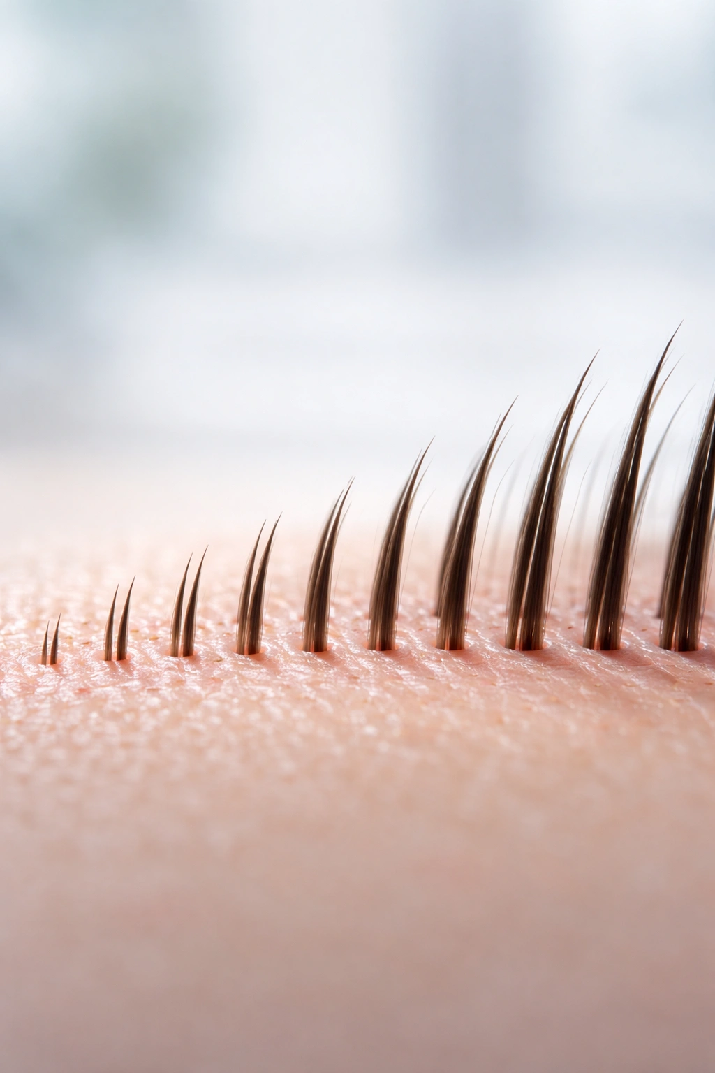 Scalp with progressive hair lengths illustrating growth timeline