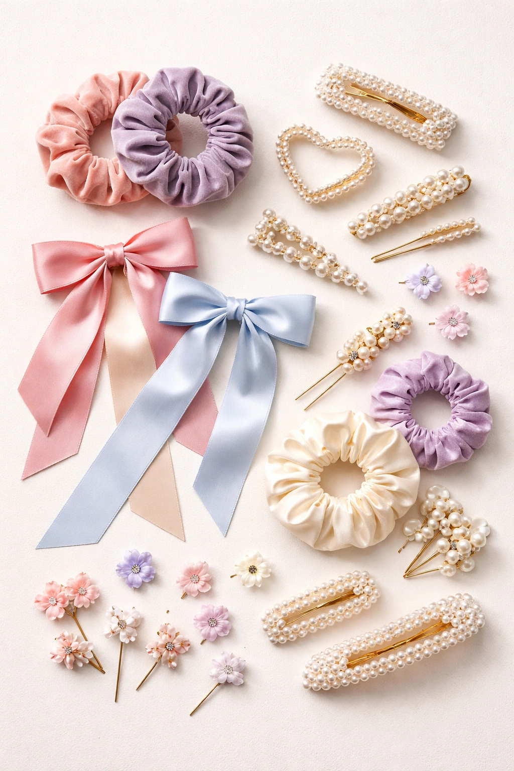 Flat lay of hair accessories for birthday hair