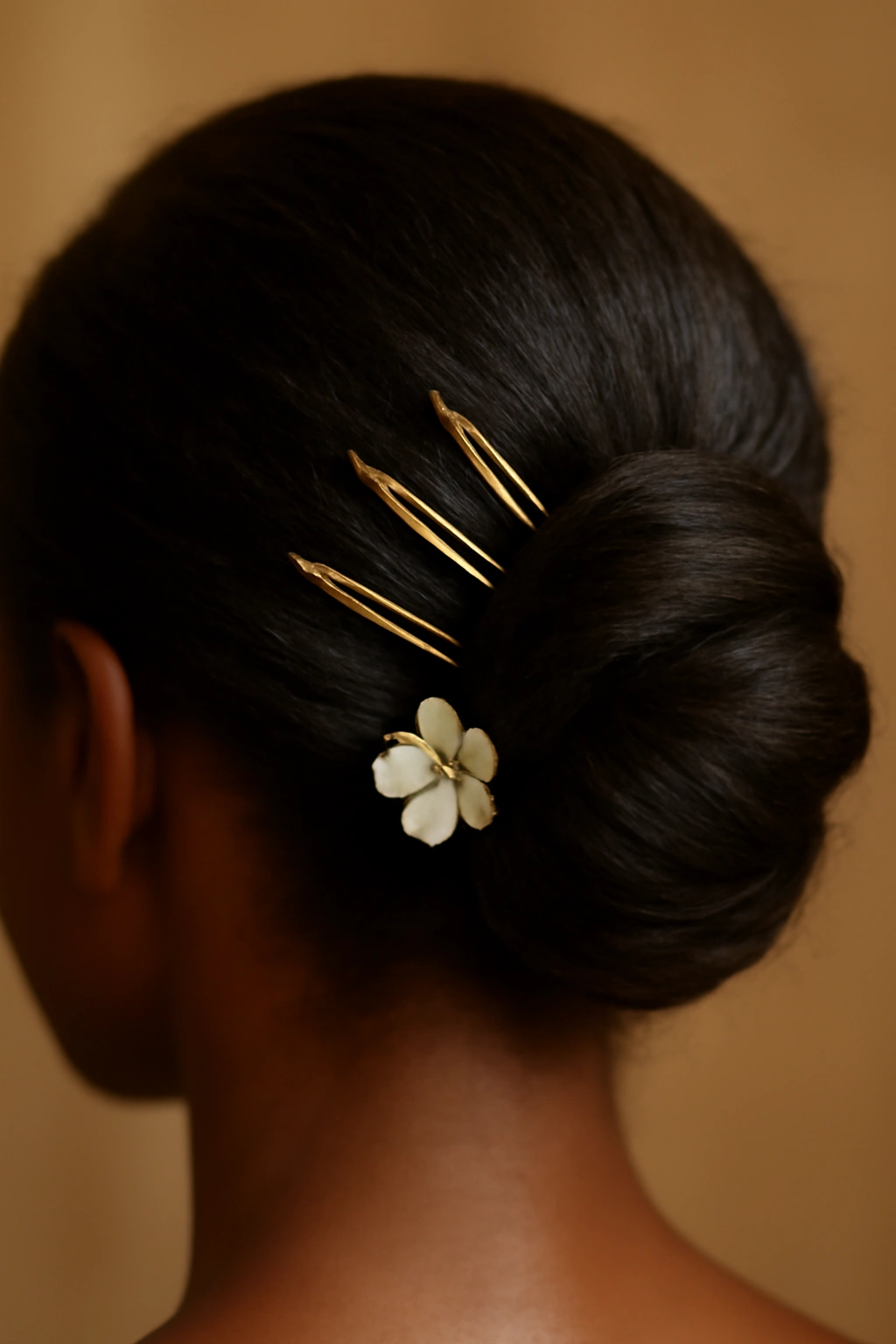 12 Elegant French Roll Updos Every Black Woman Needs 18 French roll with gold pins and flower accessory