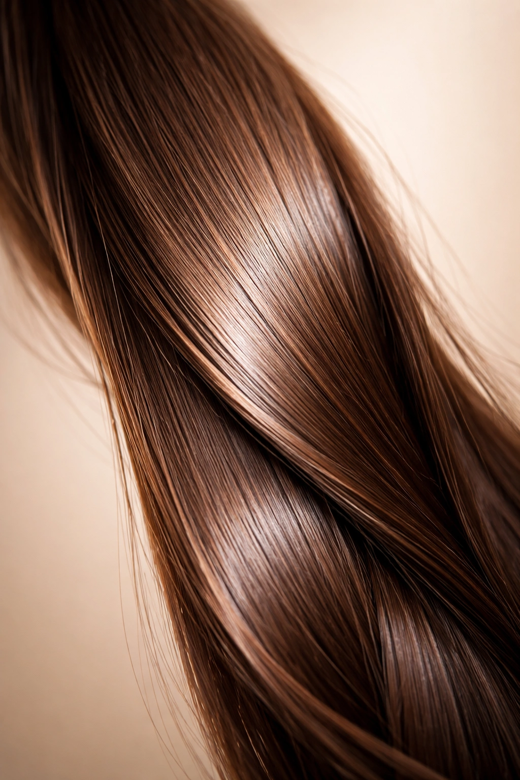 Single glossy hair strand showing lasting shine and healthy texture