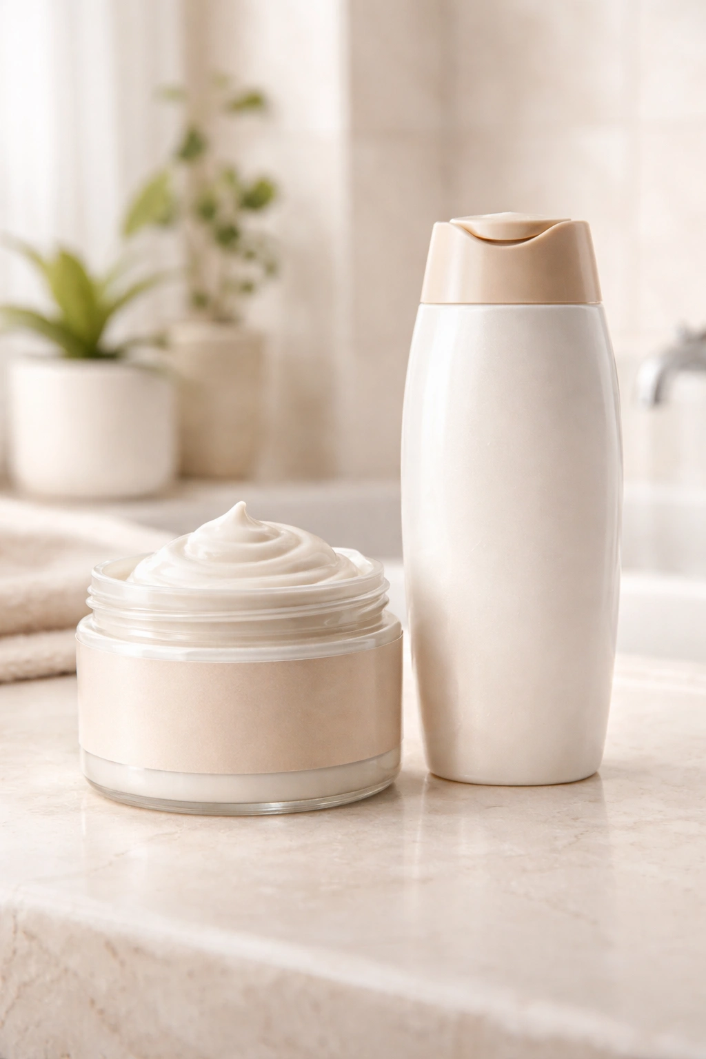 Two hair care bottles showing routine usage concept