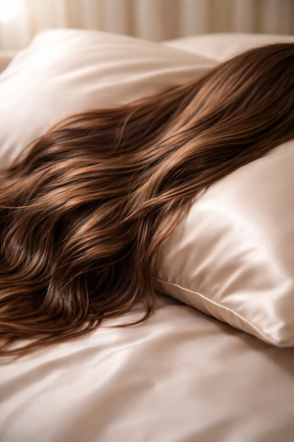 Healthy hair on silk pillowcase after drying