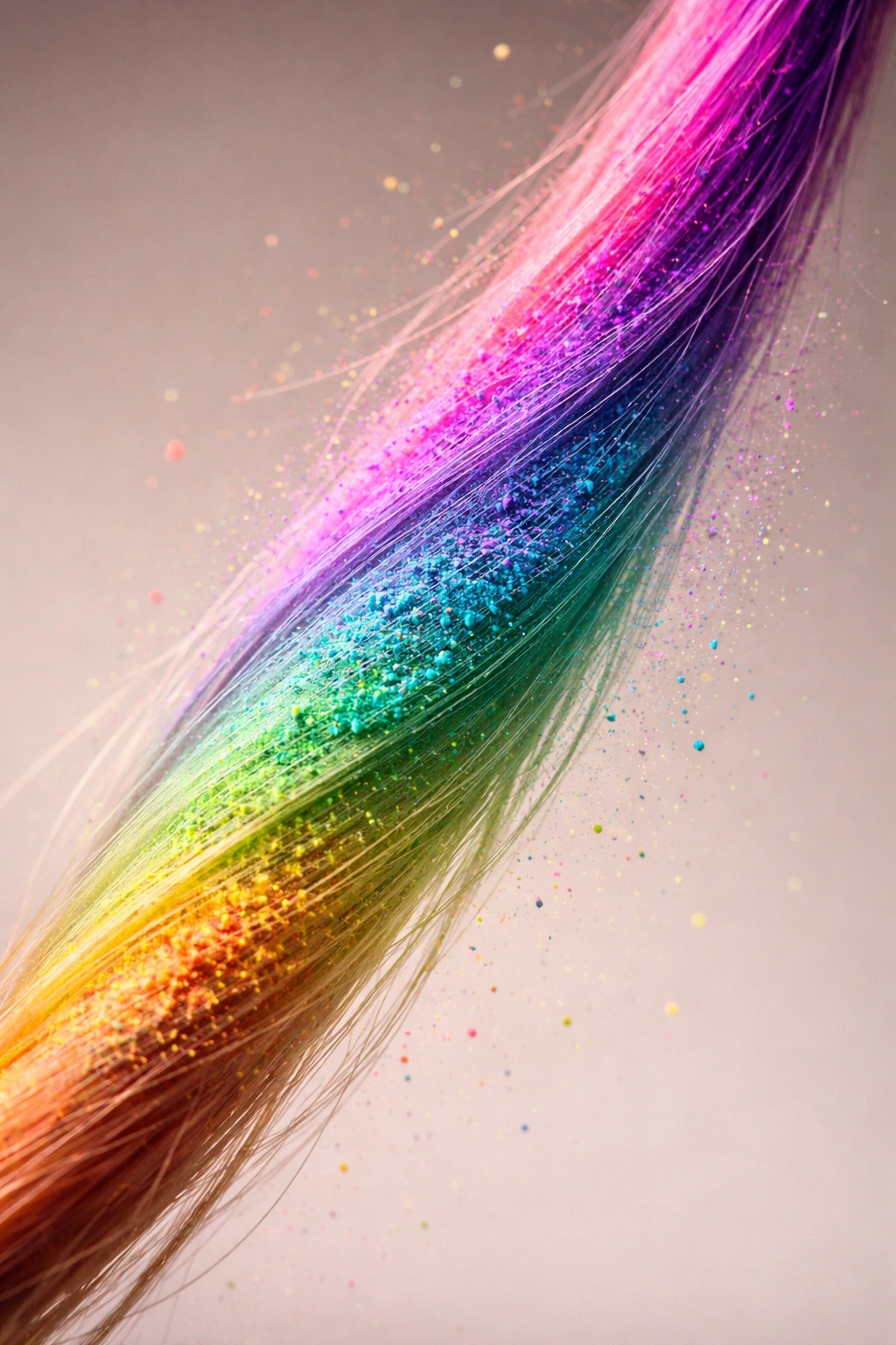 Hair strand with chalk pigment illustrating safe coloring alternatives.