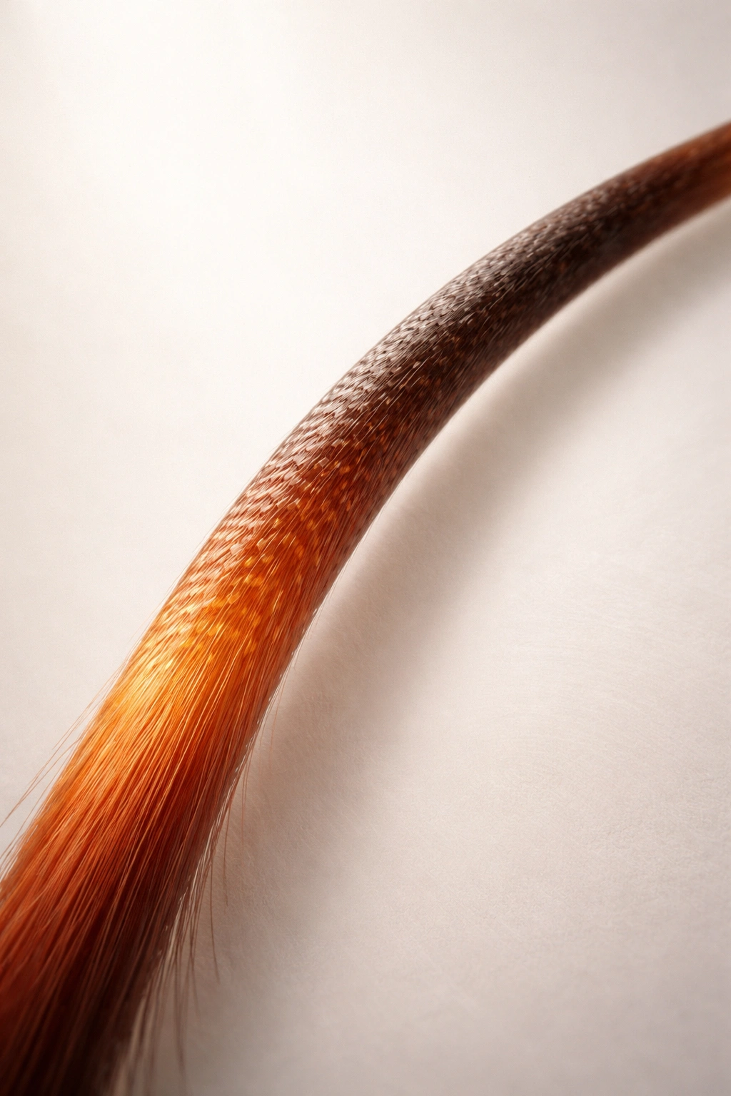 Hair color genetics close-up showing melanin gradient on a single strand