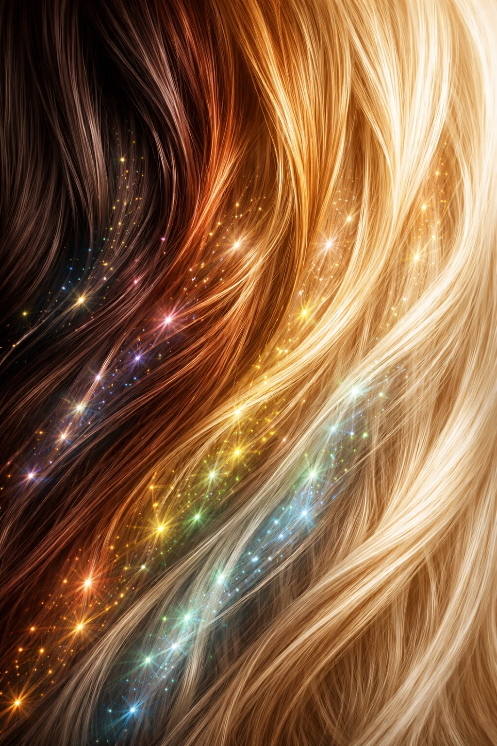 Abstract close-up showing varied hair pigment colors suggesting polygenic genetics