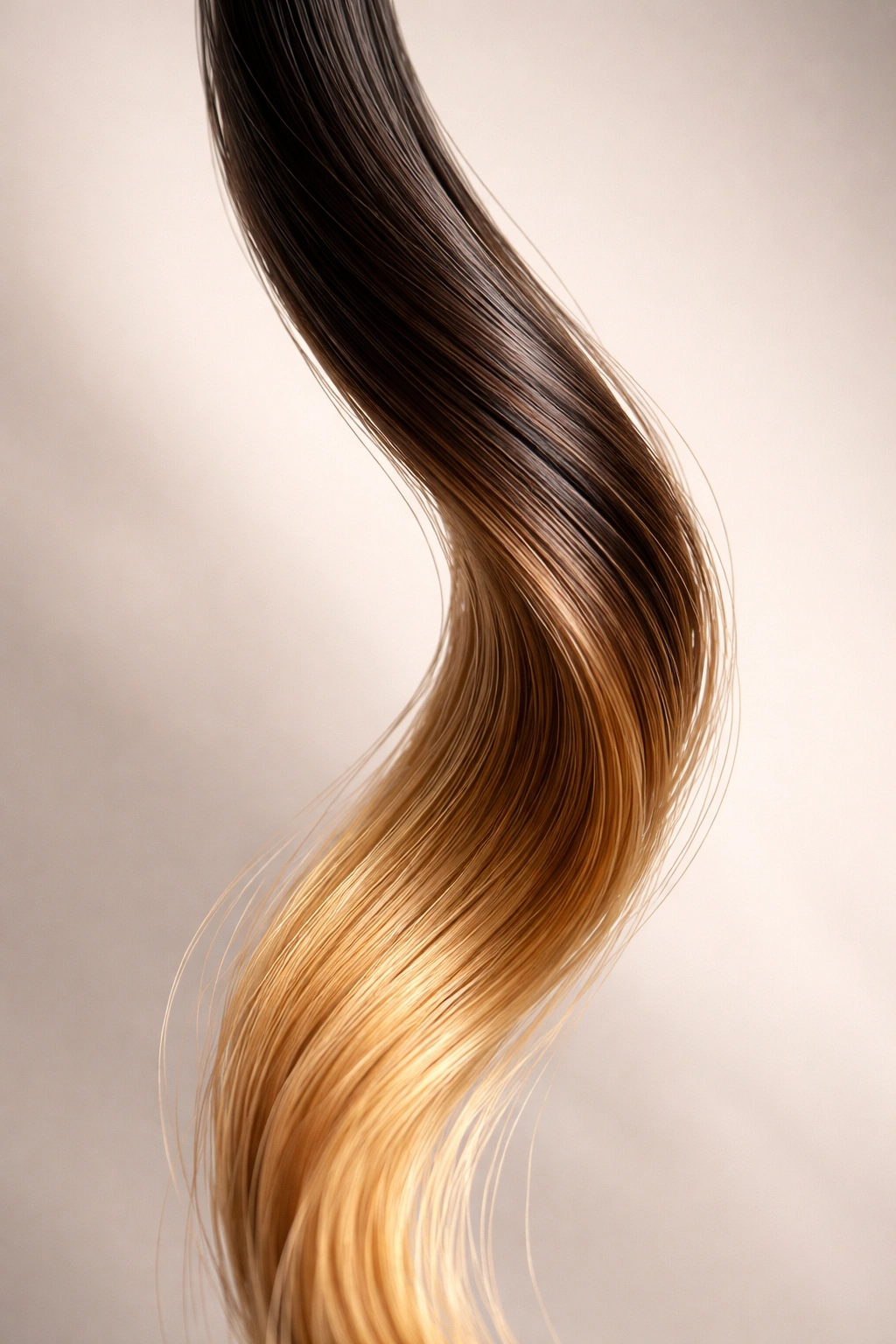 Hair strand with a gradient from dark to light to symbolize potential child color outcomes.
