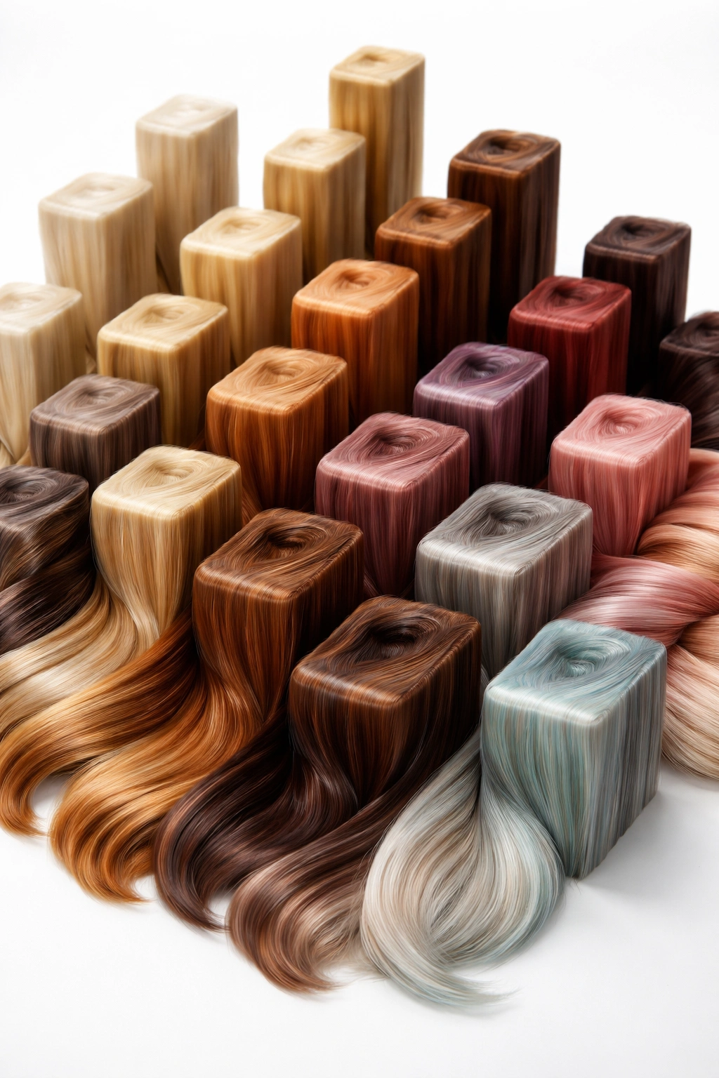 Top-down grid of hair color swatches with varying block heights suggesting service tiers.