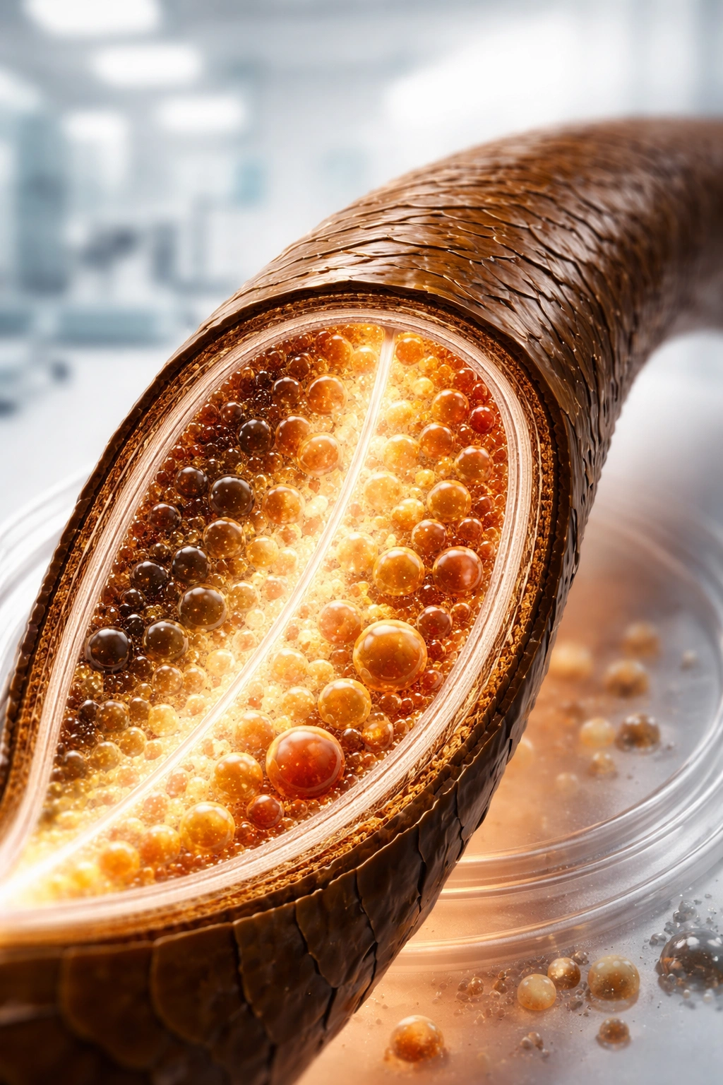 Macro cross-section of hair showing pigment distribution of eumelanin and pheomelanin