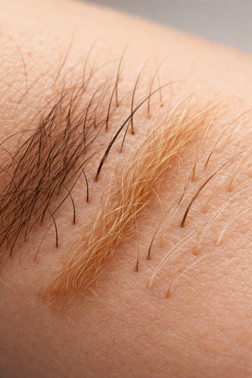 Close-up of skin with varied hair color and density illustrating influencing factors