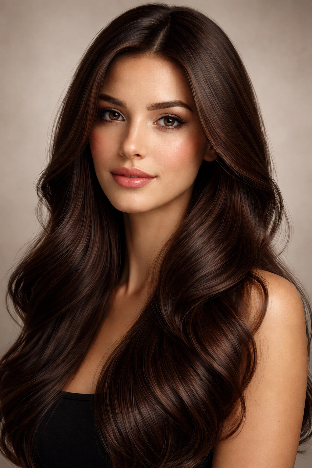 Portrait of a person with brunette hair under soft studio lighting