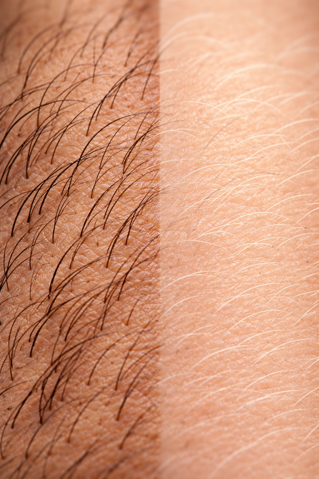 Skin patch showing dark coarse and light fine hairs for comparison
