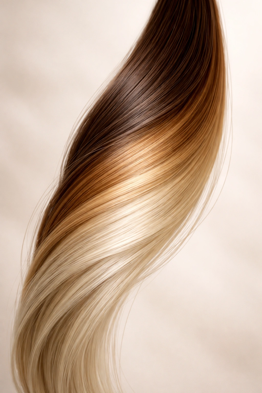 Hair strand with three color tones showing timing for different shades