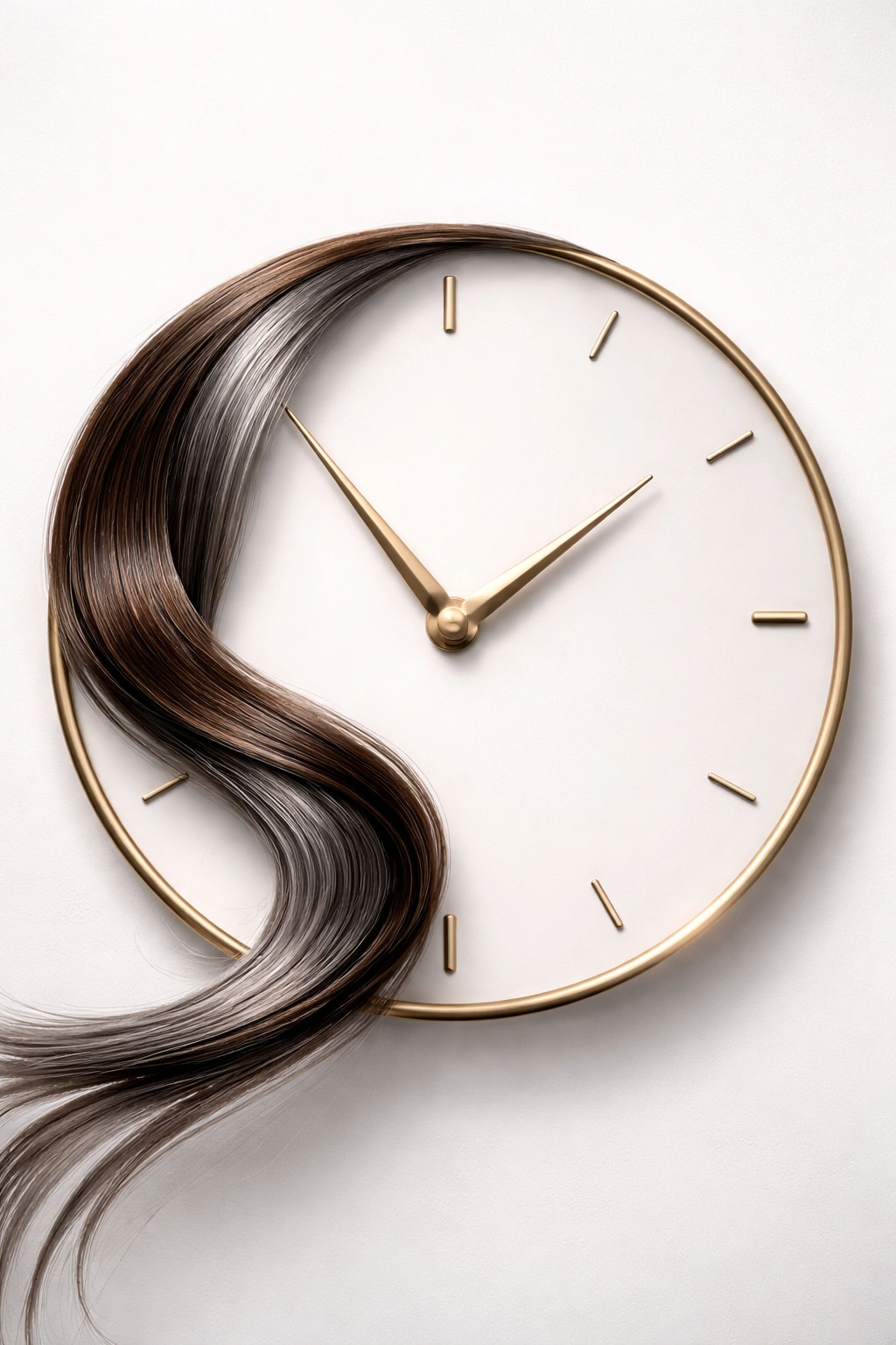 Abstract clock with a hair strand representing frequency of hair color touch-ups