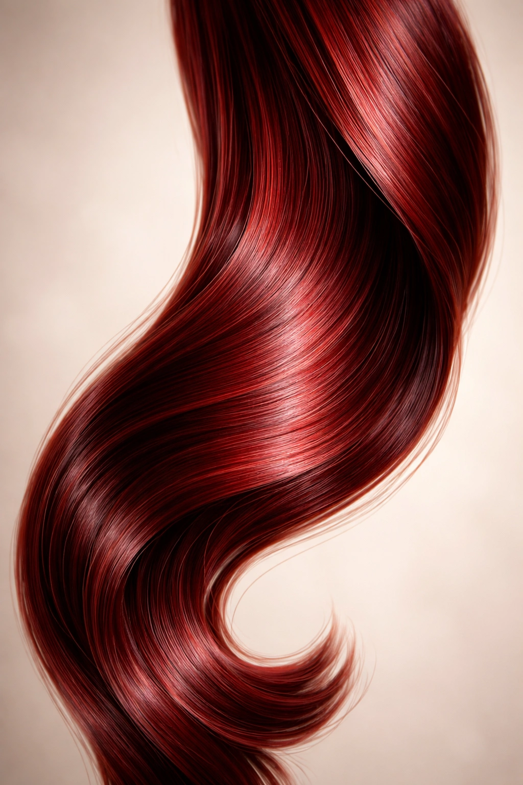 Close-up of a vibrant, evenly colored hair lock with glossy shine