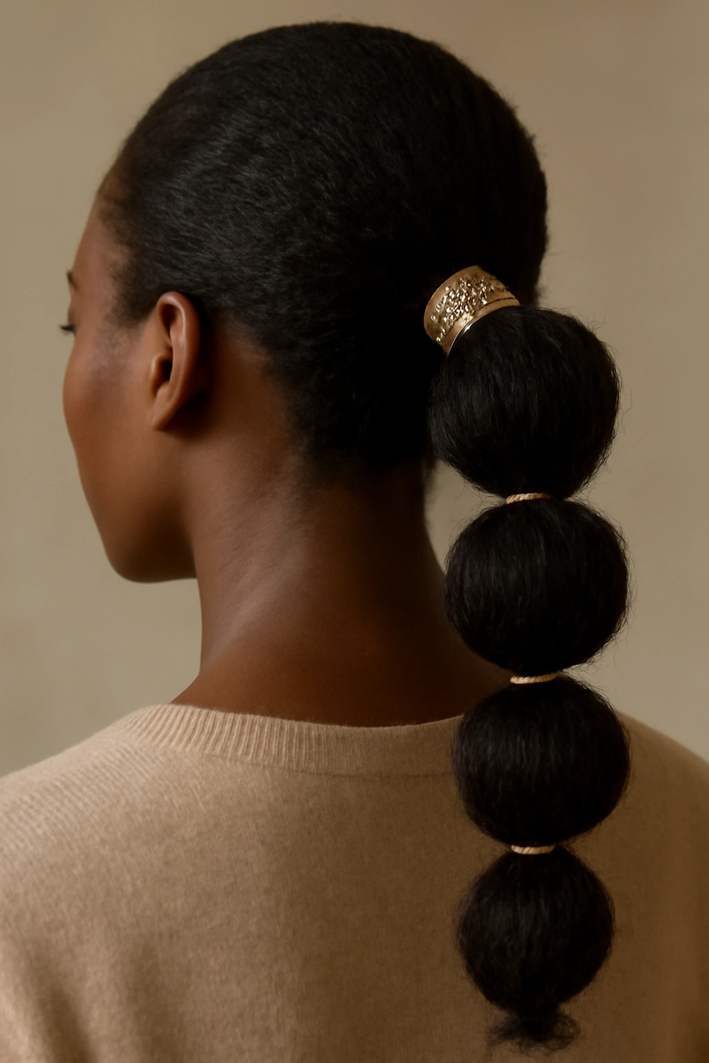 10 Bubble Ponytail Styles Black Women Love Right Now 9 Bubble ponytail with decorative hair cuff around the base