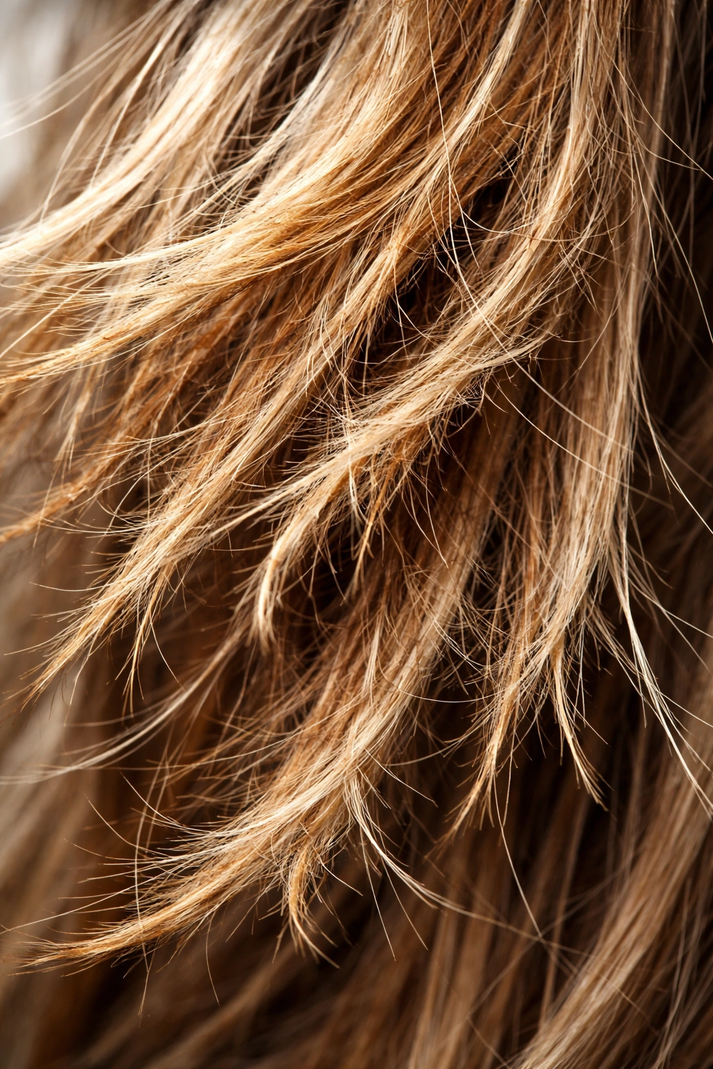 Macro close-up of damaged hair showing dryness and breakage