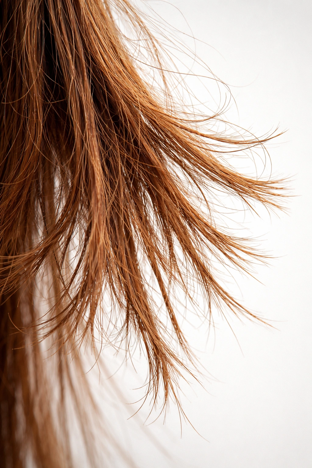 Close-up of damaged hair showing dryness and split ends
