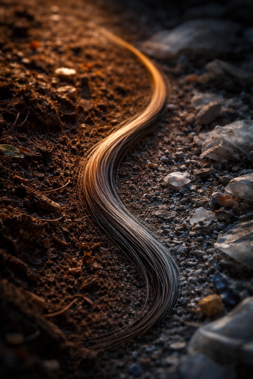 Hair strand lit in two tones to imply different environments