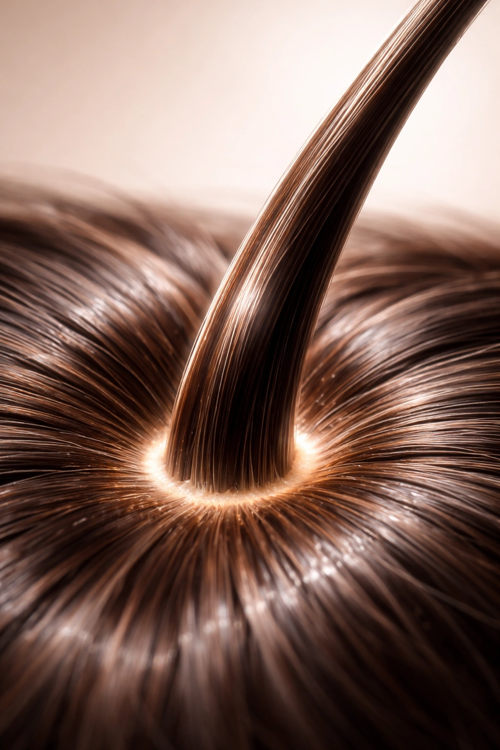 Hair strand with thicker diameter and shiny root