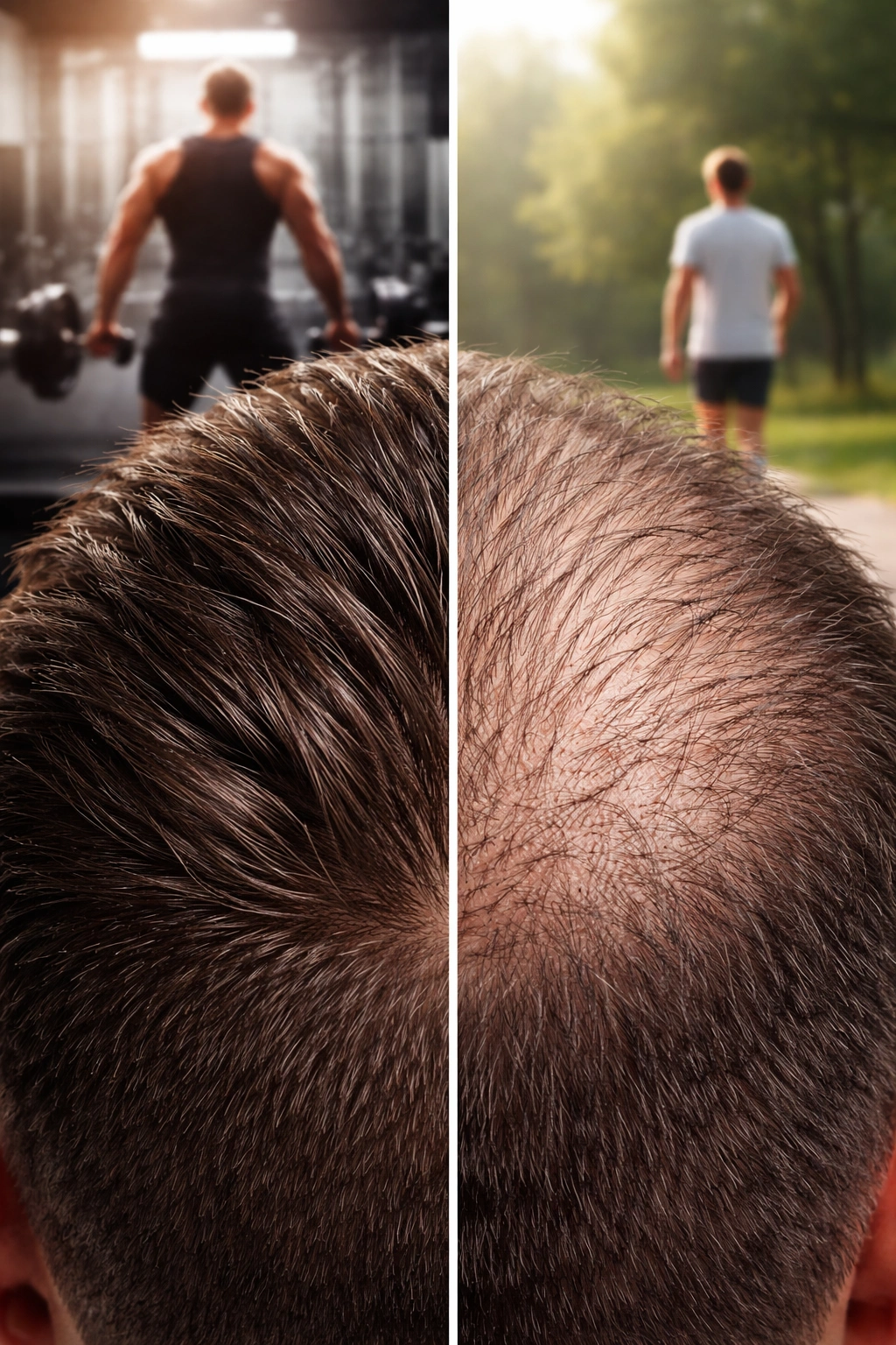 Split-view scalp showing different hair densities