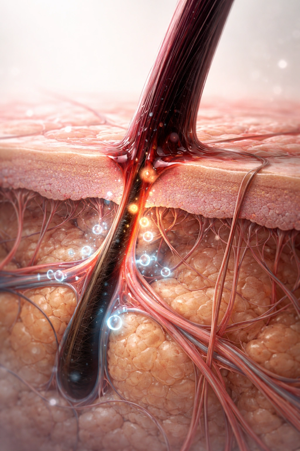 Hair strand with skin cross-section showing potential absorption of dye chemicals