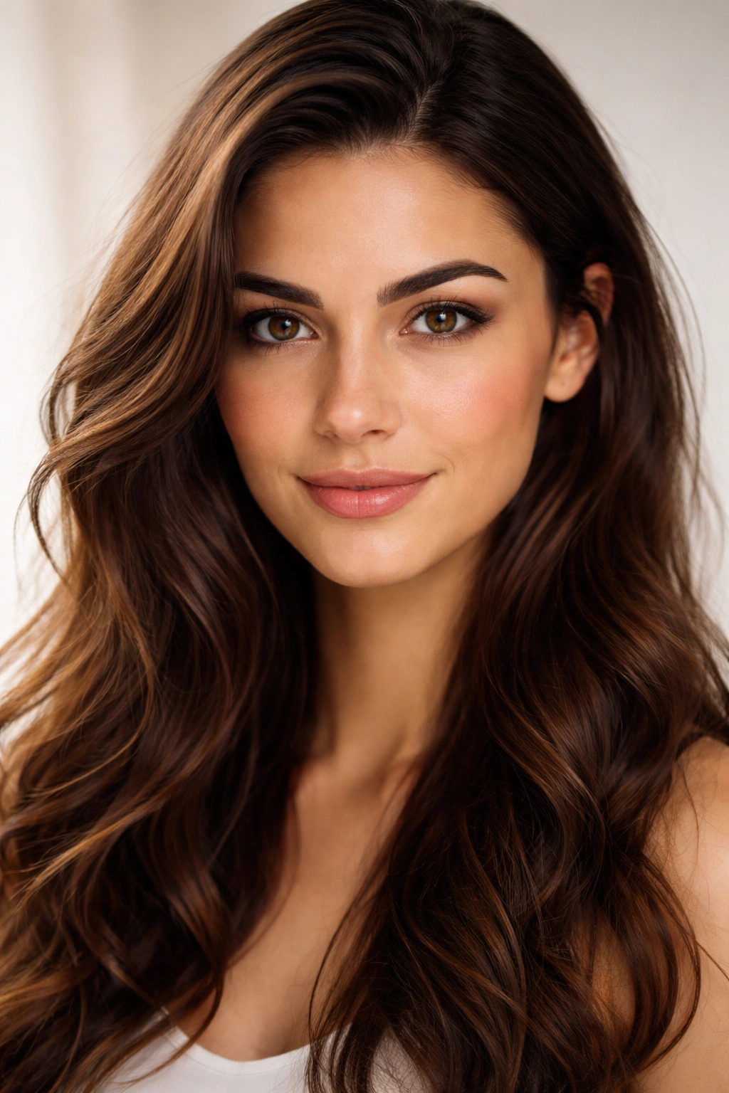 Close-up portrait showing hair and expressive eyebrows as social signals of health and identity