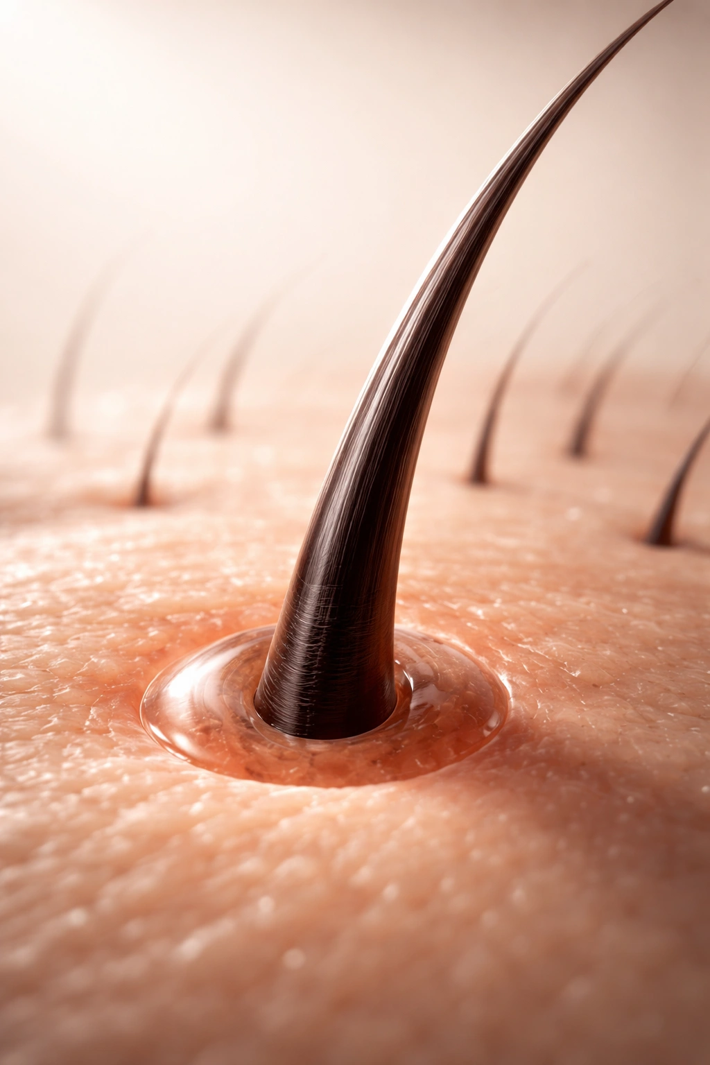 Close-up of a hair follicle with a growing hair shaft