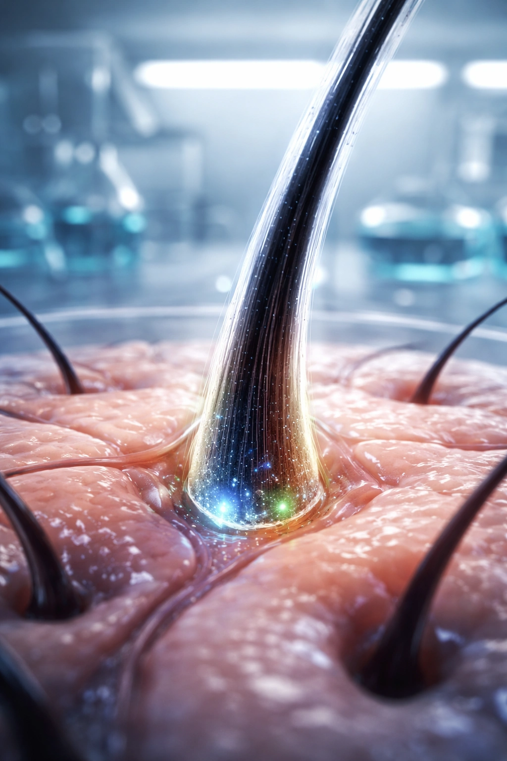 Macro image of a hair follicle and surrounding scalp tissue under magnification