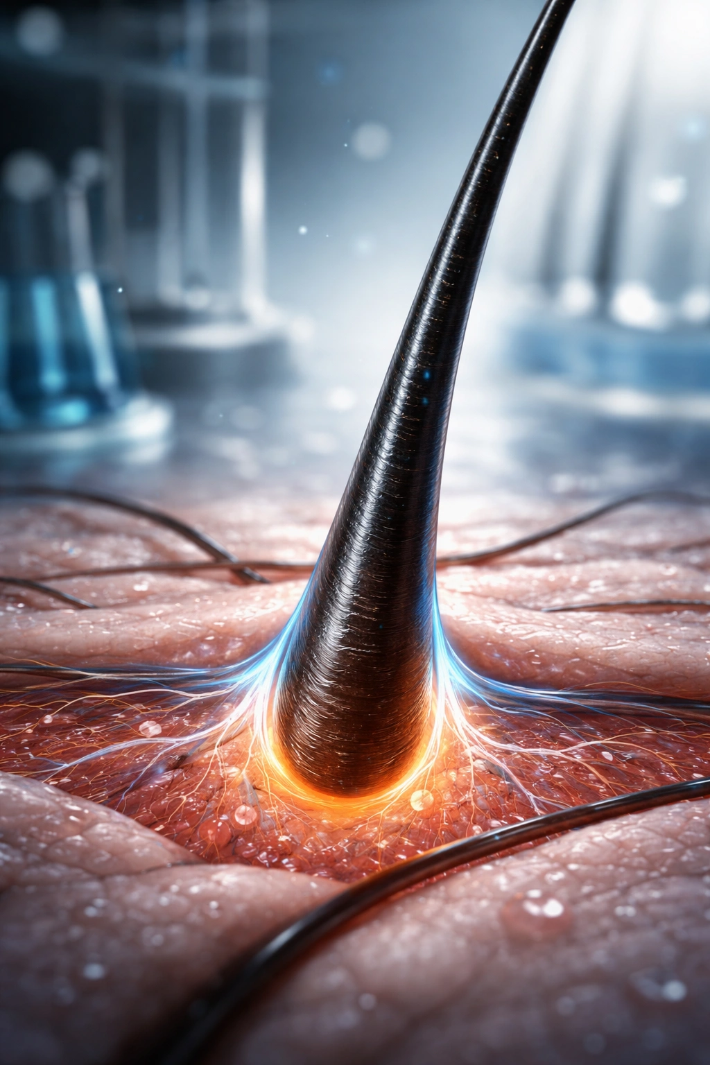 Macro close-up of a healthy hair follicle on the scalp
