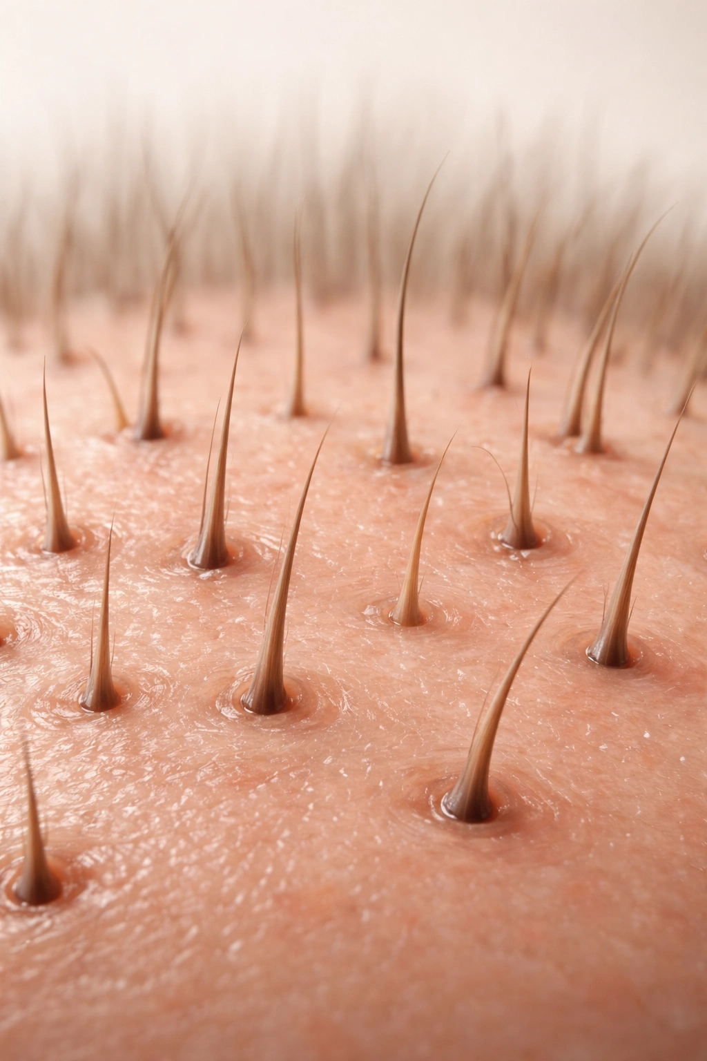 Macro scalp with regrowing fine hairs at dormant follicles
