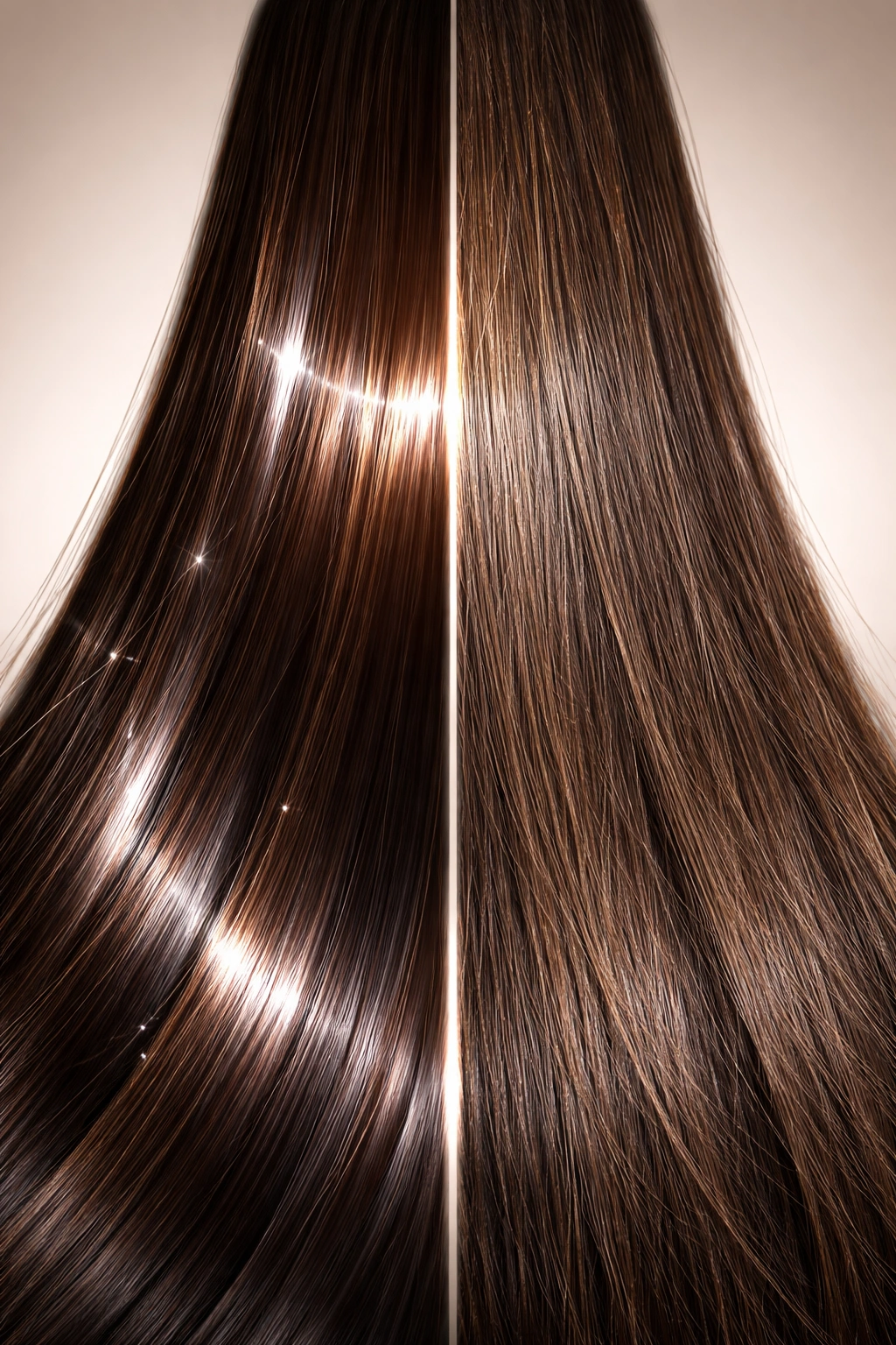 Hair strand showing glossy vs dull finish to compare gloss with other color treatments