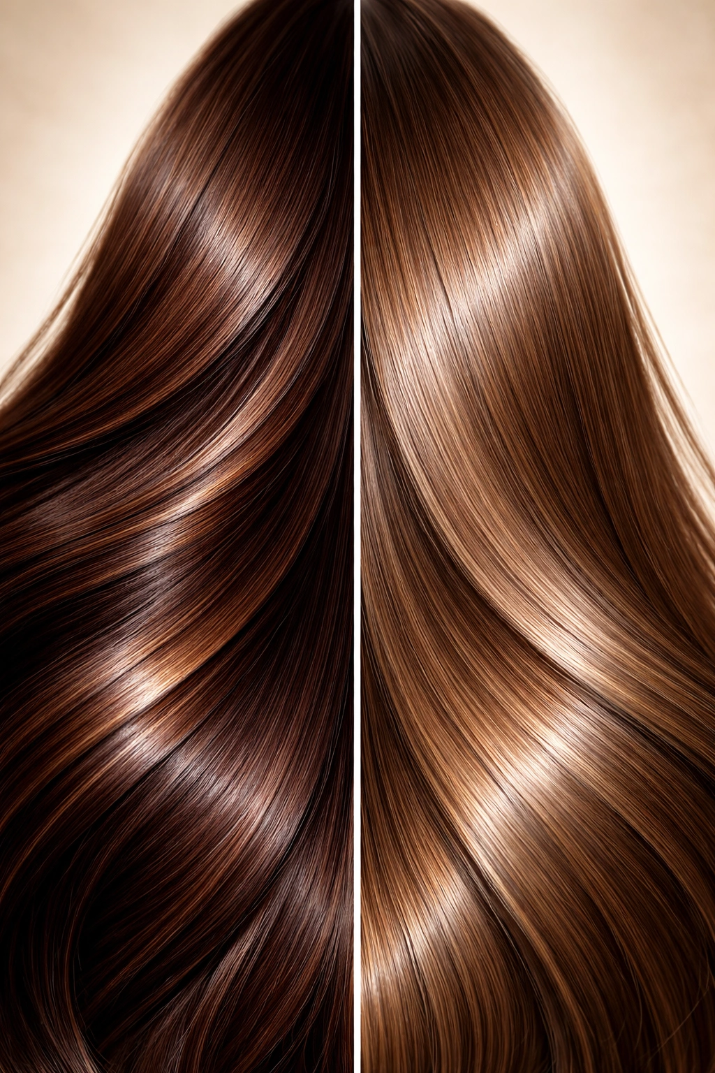 Split hair strand showing gloss vs glaze outcome.