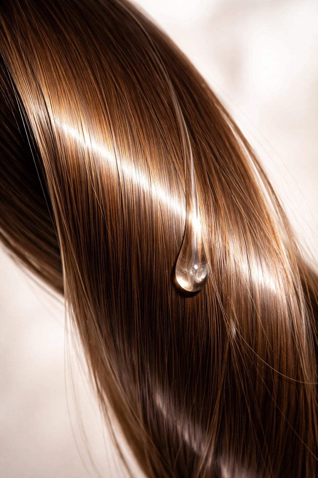 Healthy, shiny hair strand with smooth surface.