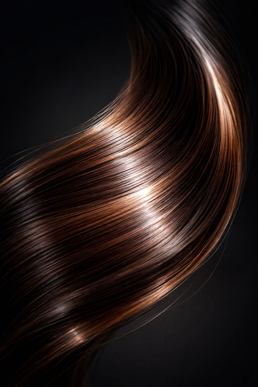 Close-up of a glossy hair strand with mirror-like shine.